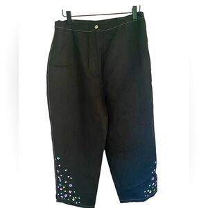 Bob Mackie Wearable Art women’s Capri Pants Black Linen blend Embroidered size M
